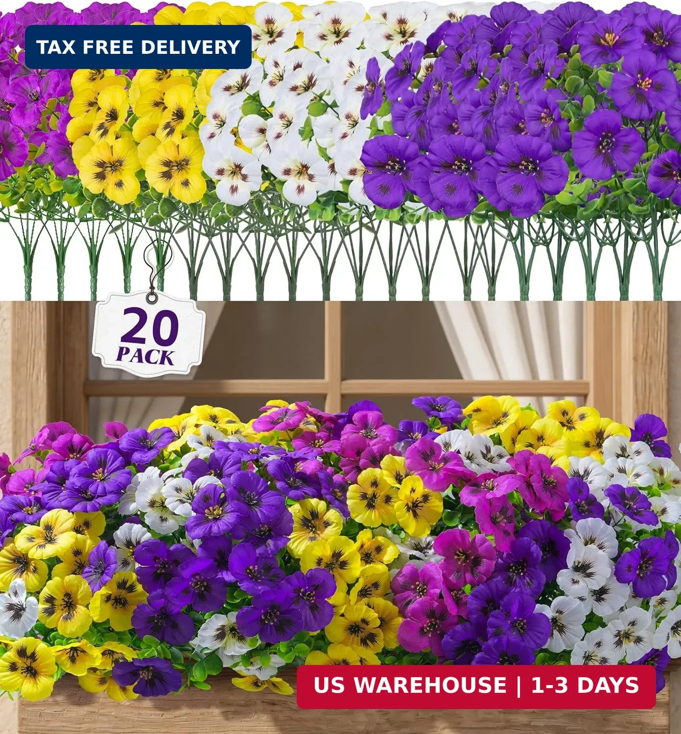 Ivydale 20PCS Artificial Fake Pansy Flowers for Outdoors Spring Sumer Decor, Fau