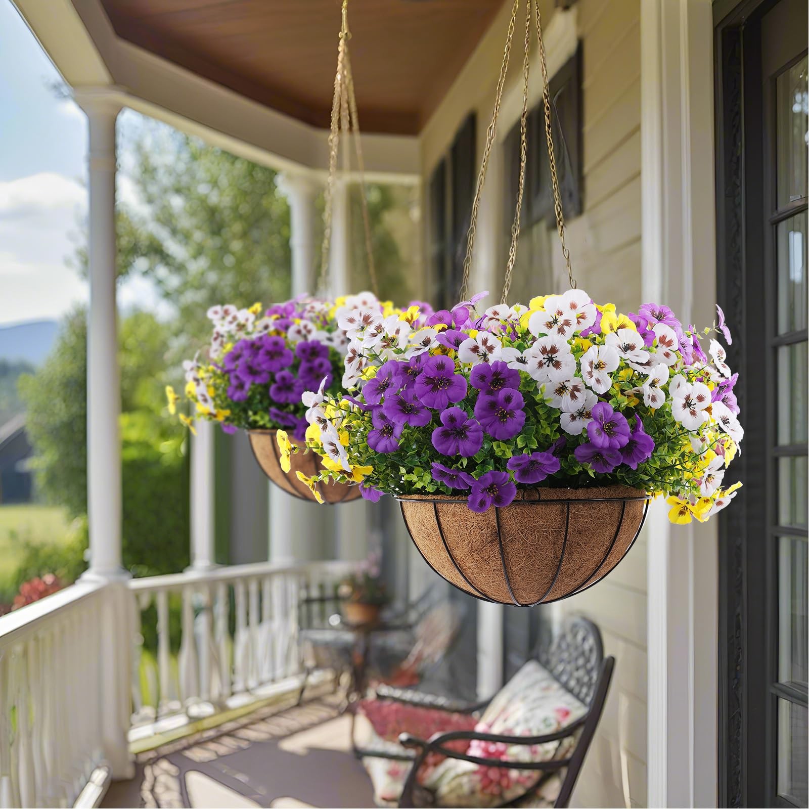 Rowfad 18 Pcs Artificial Fake Pansy Flowers for Outdoor, Faux Silk Pansies Sp…