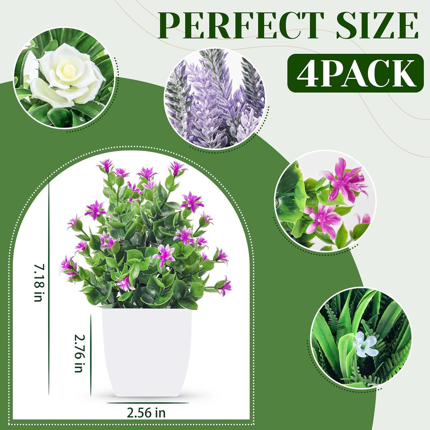 Der Rose 4 Pack Fake Plants Small Artificial Potted Faux with White