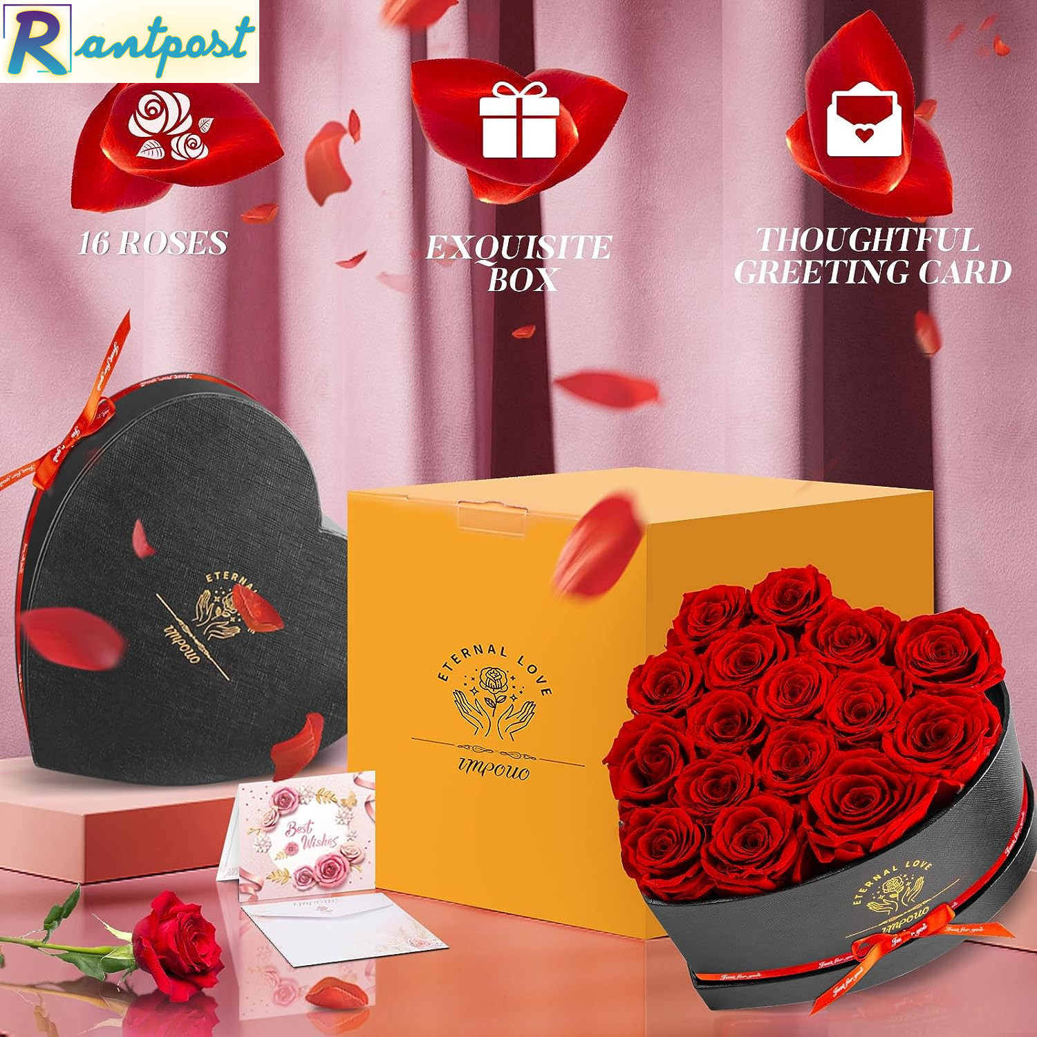 Impouo 16 Preserved Flower Delivery Prime, Fresh Forever Roses in a Box, Birthda