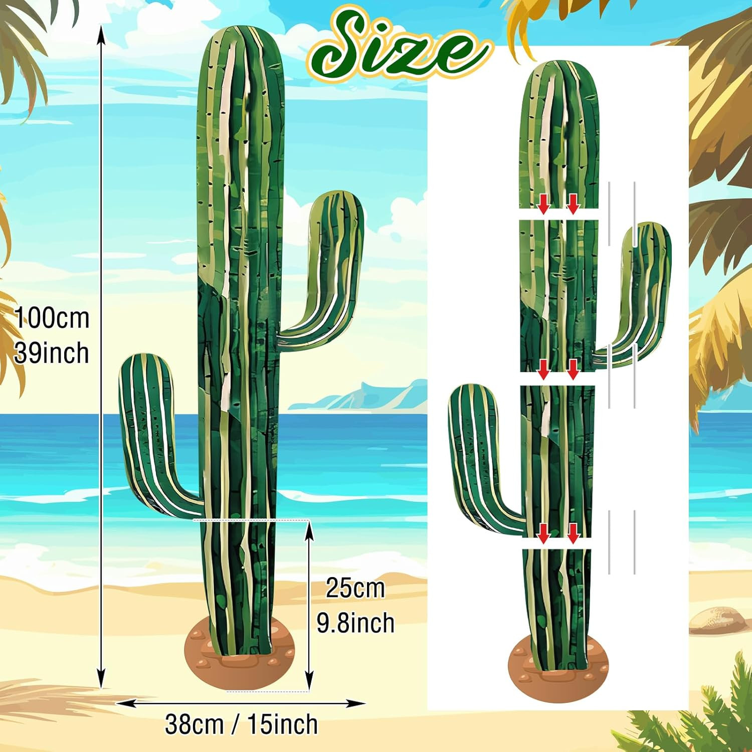 2 Pcs 3.3 Feet Large Boho Cactus Yard Stakes Signs Western Cowboy Party Jointed