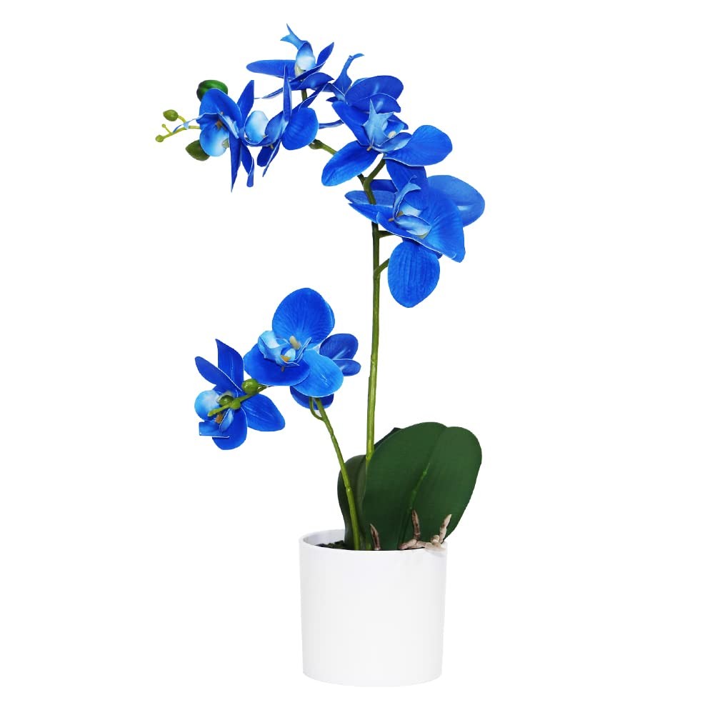 Blue Artificial Orchid Flowers In Pot Faux Potted Floral Wedding Home Decor