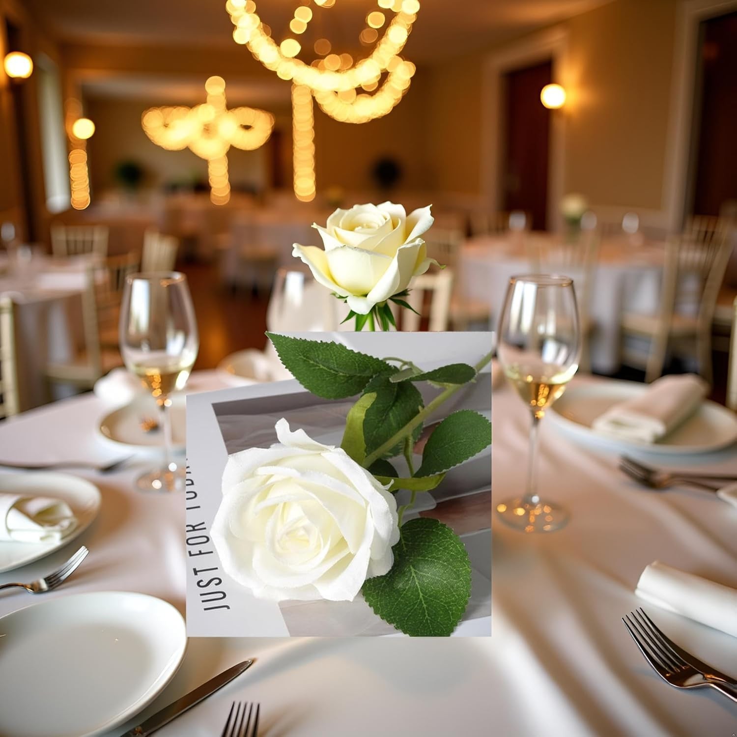 1Pc White Artificial Silk Roses Long Single Stem Artificial Roses for Home De…
