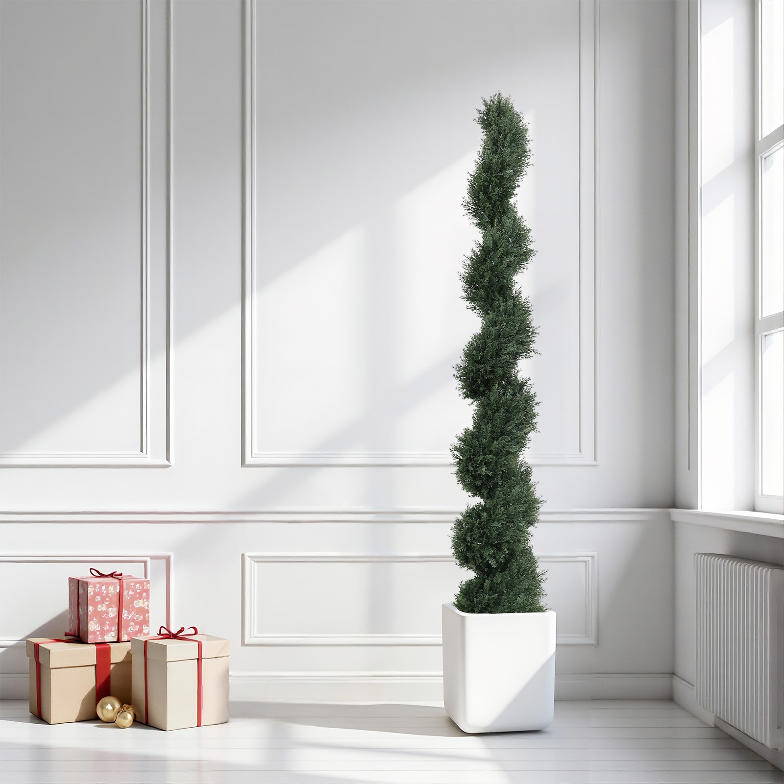 6ft Spiral Artificial Cedar Tree, 2-Piece Set, Green Plastic