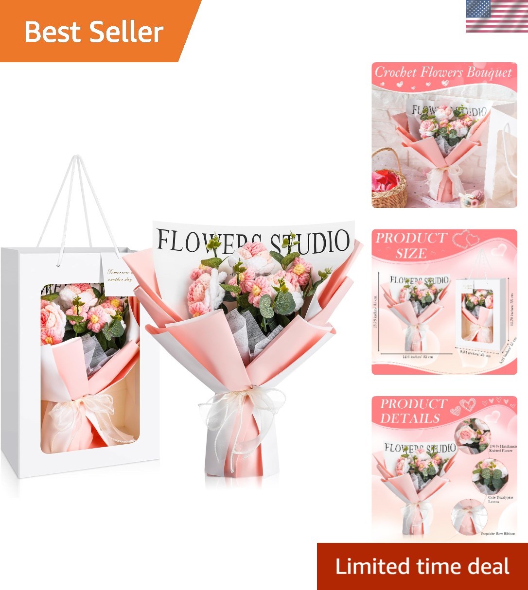 Graduation Crochet Flower Bouquet Class of 2026 Knitted Artificial Rose Yarn …