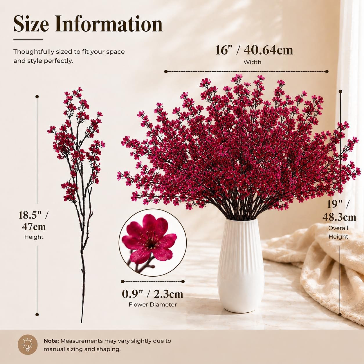 Burgundy Artificial Baby’s Breath Flowers 15 Bundles Silk Gypsophila, 18.5 In…