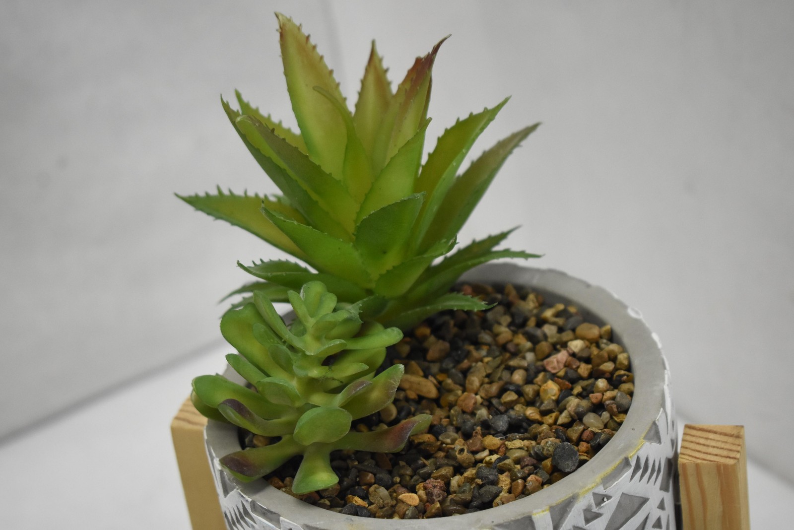 Set Of 3 Artificial Succulent Plants 8in Green Potted Ceramic Wood Centerpiece