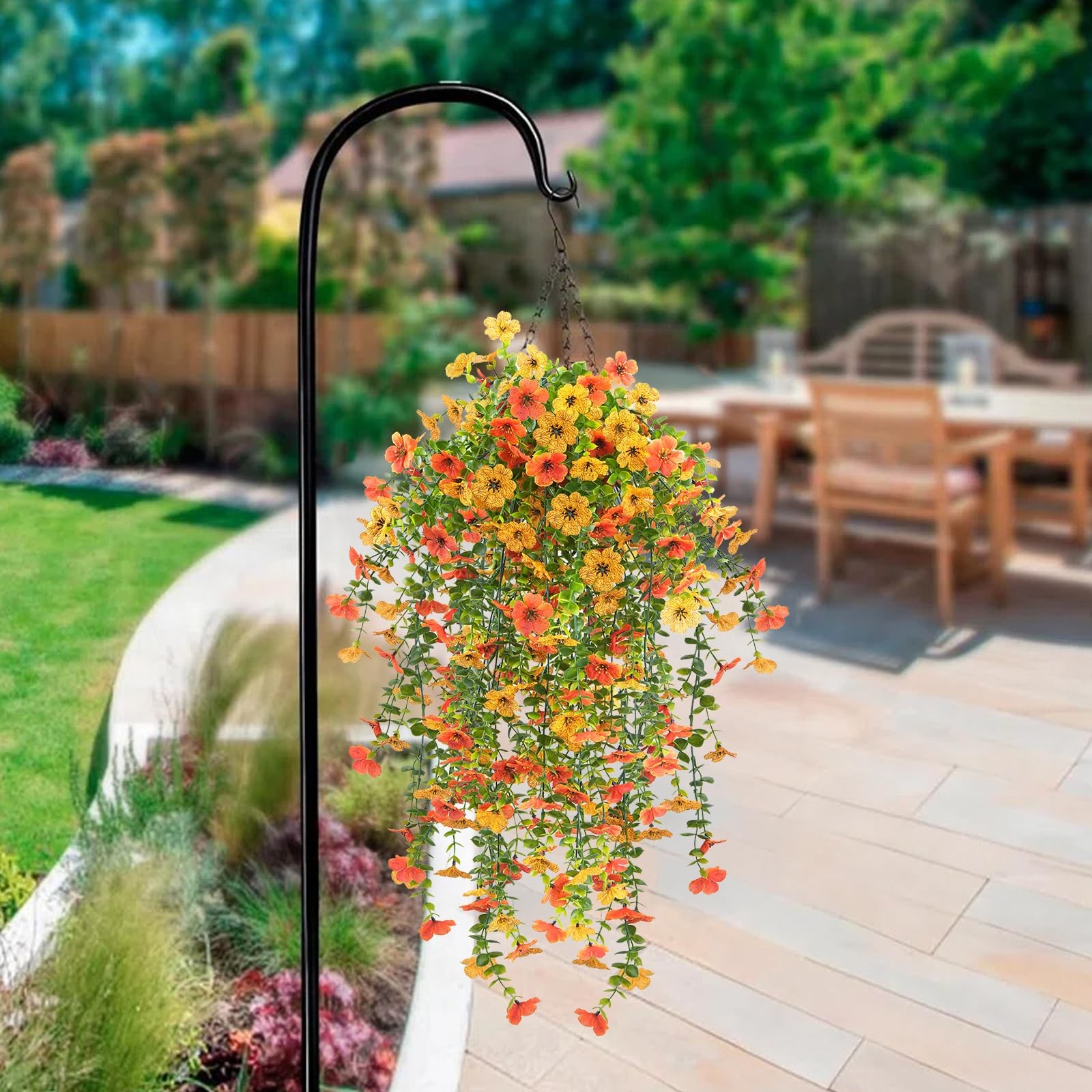 4 Pcs 30in Artificial Hanging Flowers for Outdoors in Pot, Orange