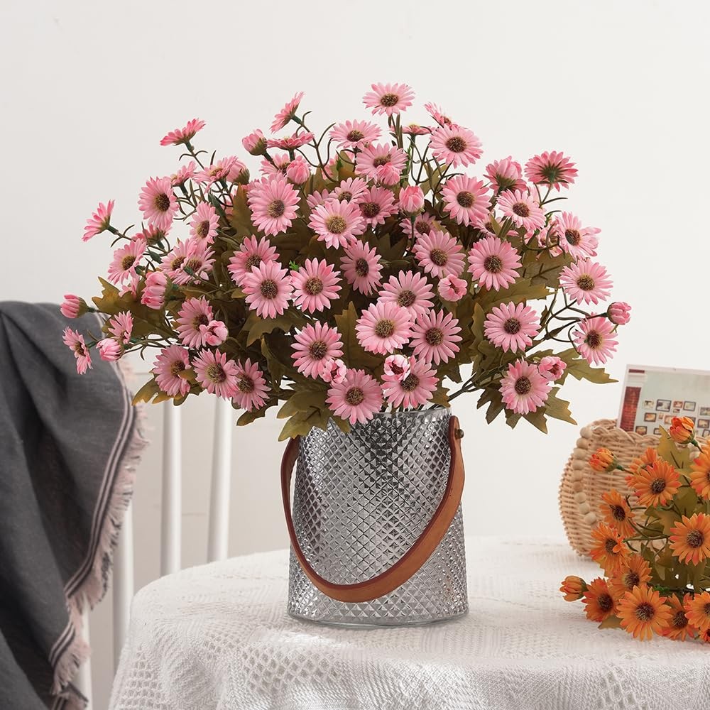 5 Pcs Pink Simulation Daisy Flowers Bouquets 100 Silk Flowers Lifelike