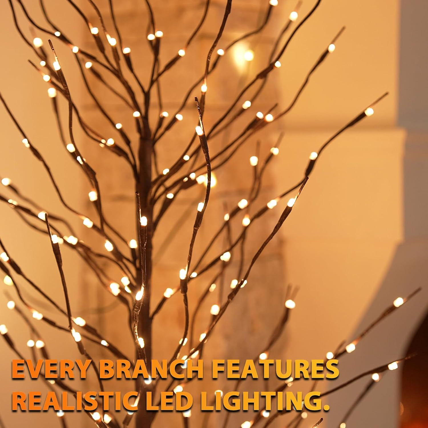 Twinkling Twig Trees Set – 3Ft, 5Ft, 6Ft with Warm White Lights for Decor