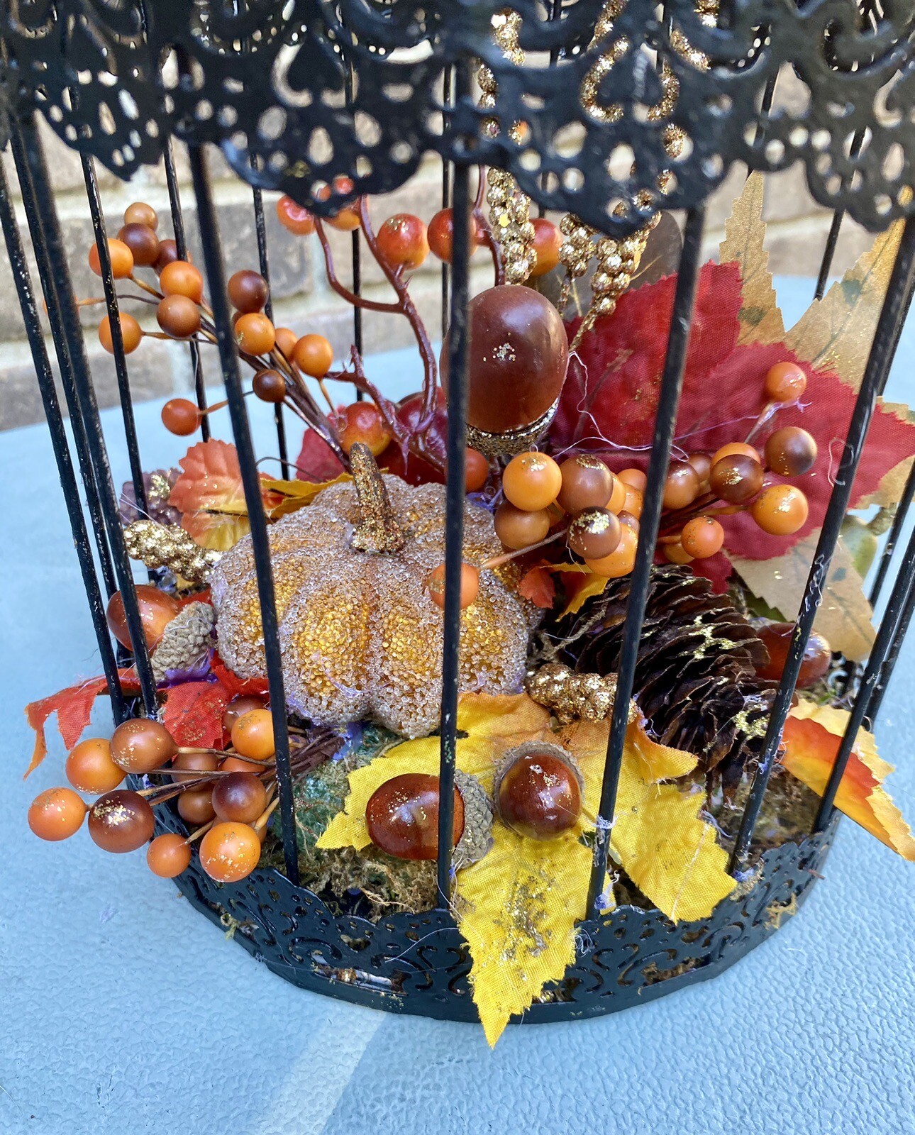 Vintage Halloween Birdcage with Glittery Gold Accents