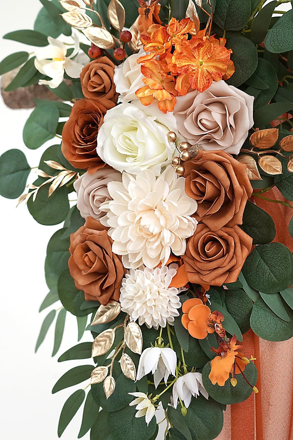 Burnt Orange Artificial Wedding Arch Flowers Kit (Pack of 3) with 26Ft Terrac…