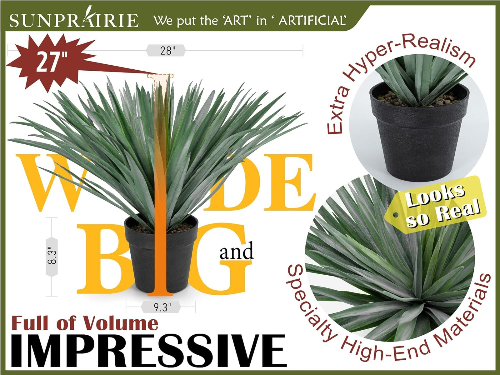 Artificial Agave Plant in Black Pot with 126 Realistic Leaves for Indoor Outdoor
