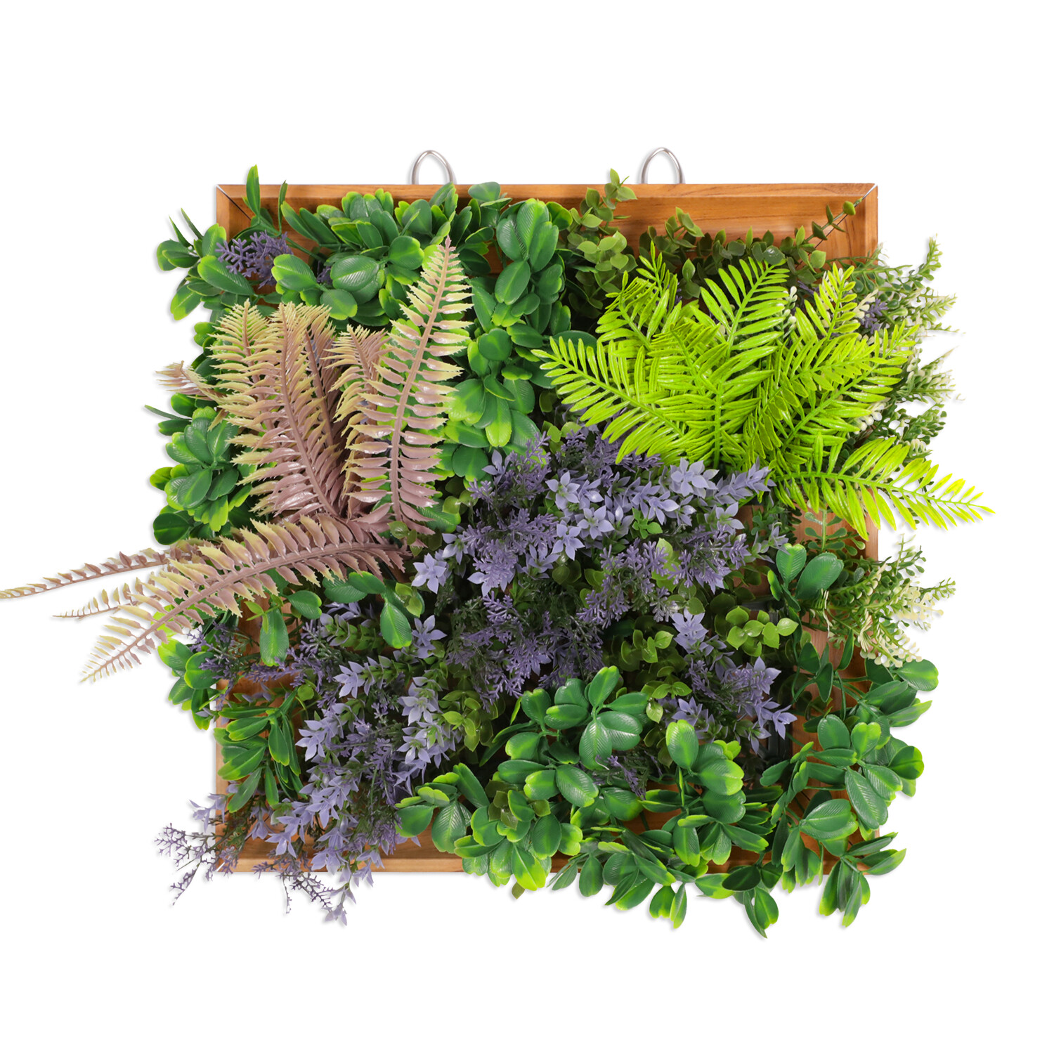Artificial Plants Green Wall Decor with Square Wooden Frame 13in, Purple