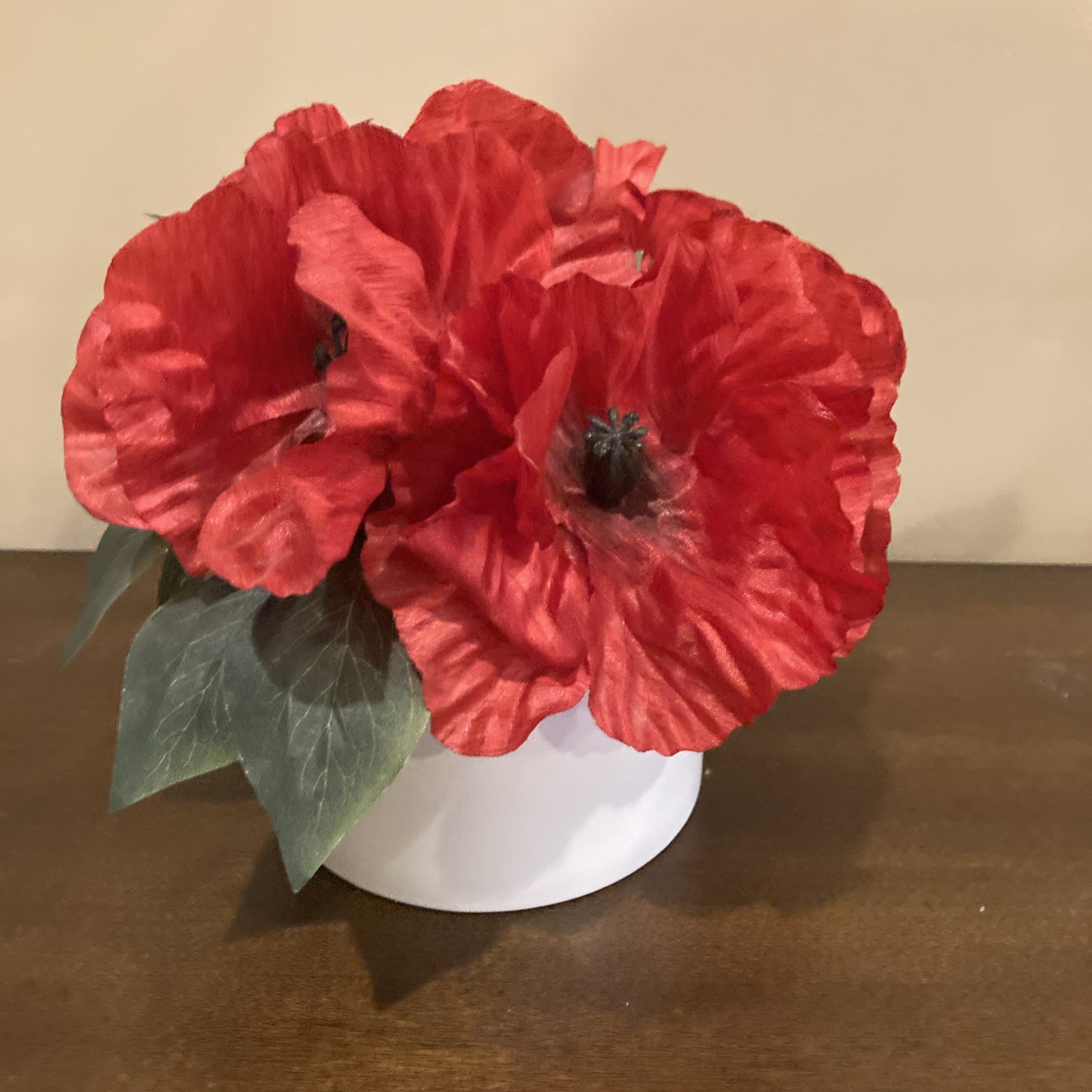 Threshold 7.5” Red Poppy Arrangement With 3 1/2 Inch Vase Faux Floral