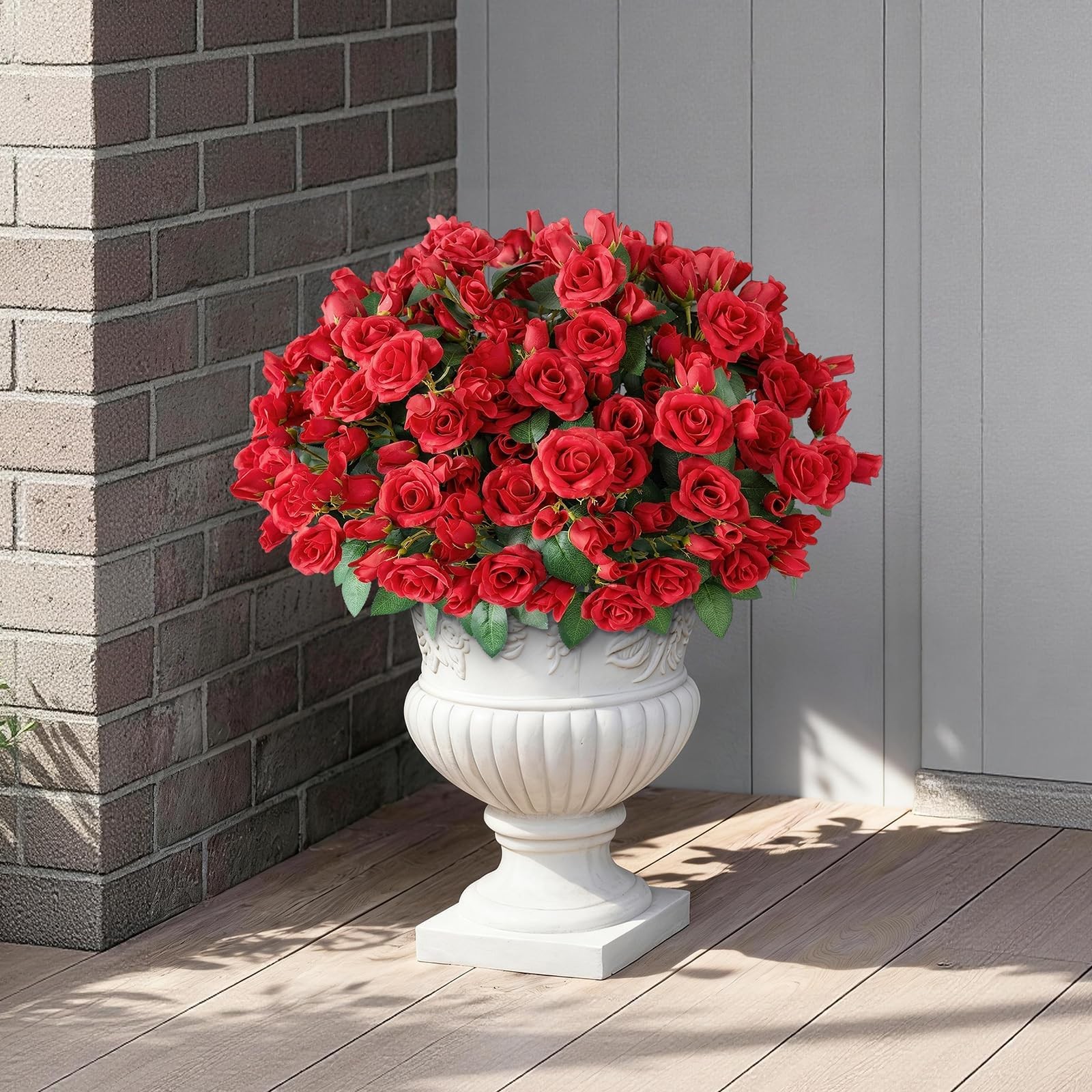 Bundles Artificial Roses for Front Door Outdoor Decor, Realistic Fake 8 Red