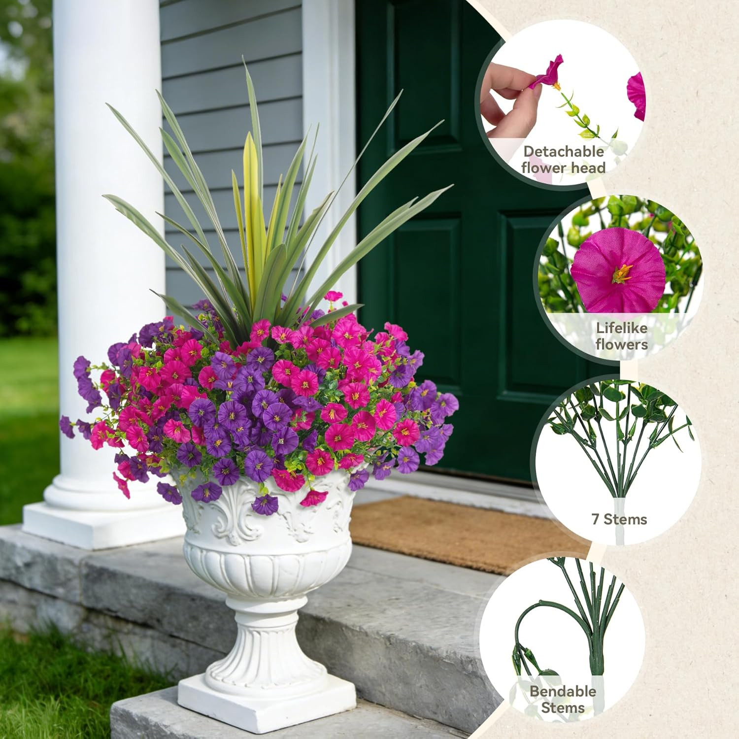 Artificial Flowers for Outdoors Fake Plants Outside, 12 Bundles Silk Morning Glo