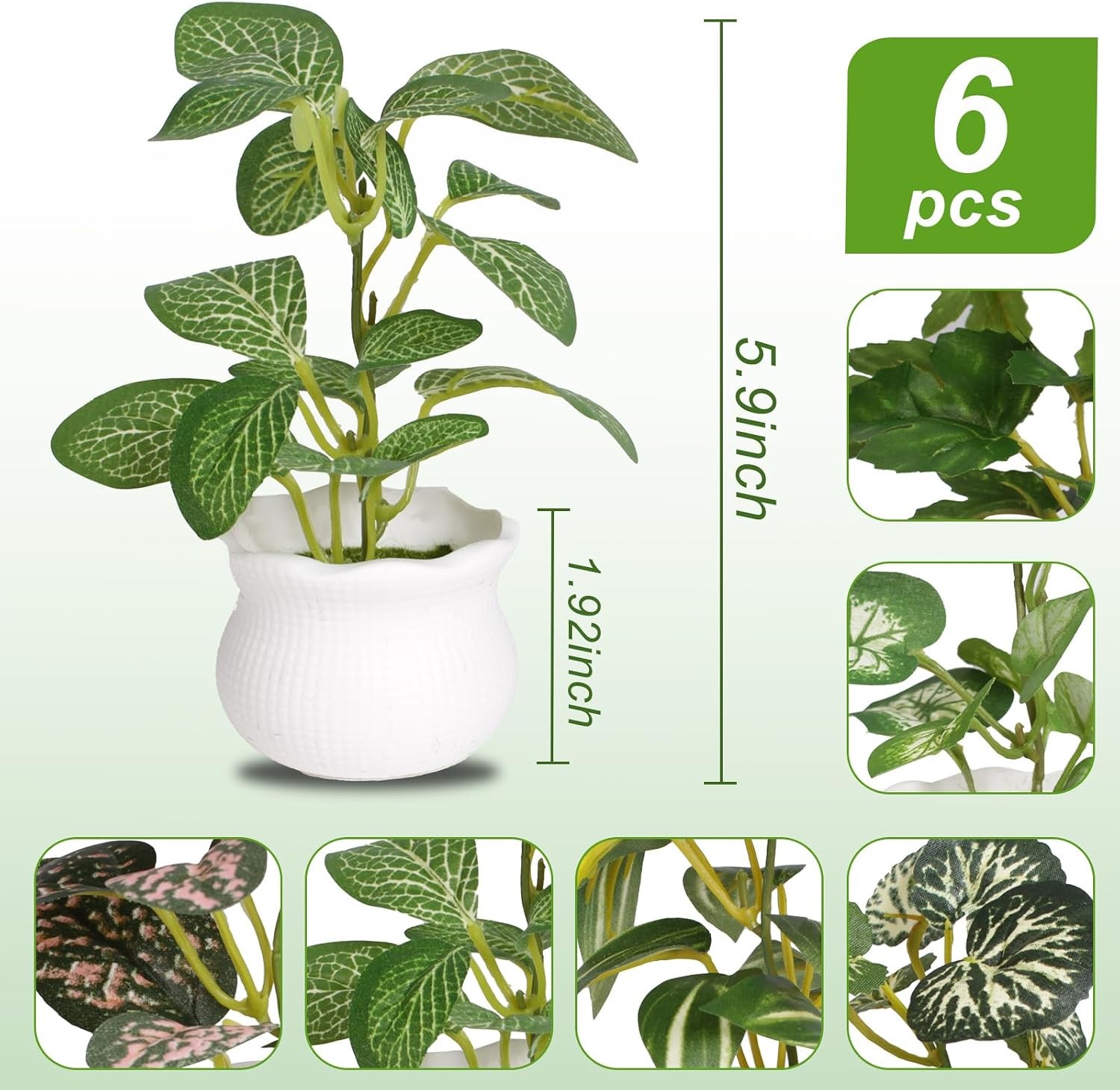 6 Pcs Small Faux Potted Plants, Artificial Greenery Desk Shelf Indoor Decor