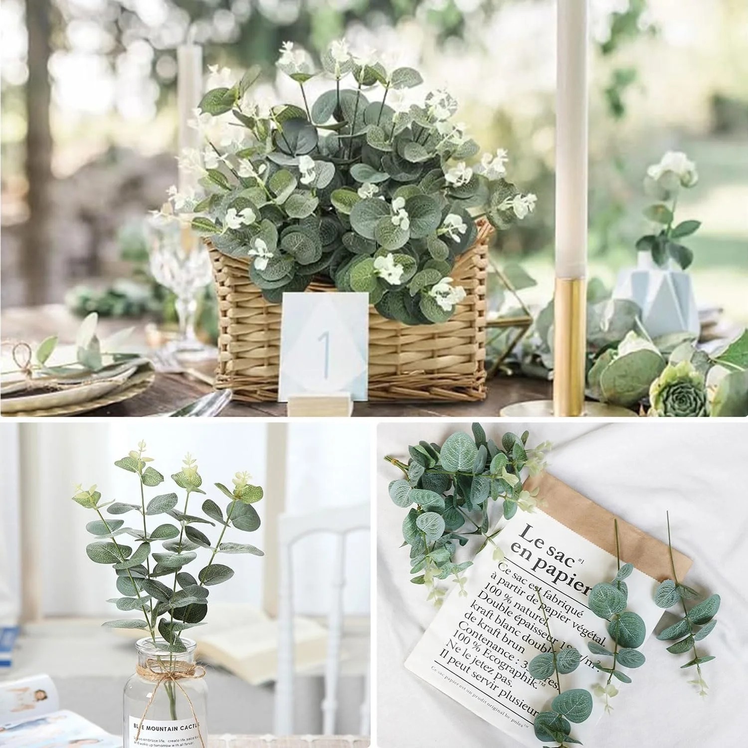 5/10/20Pcs Artificial Eucalyptus Stems Green Leaves Wedding Home Vase Decor