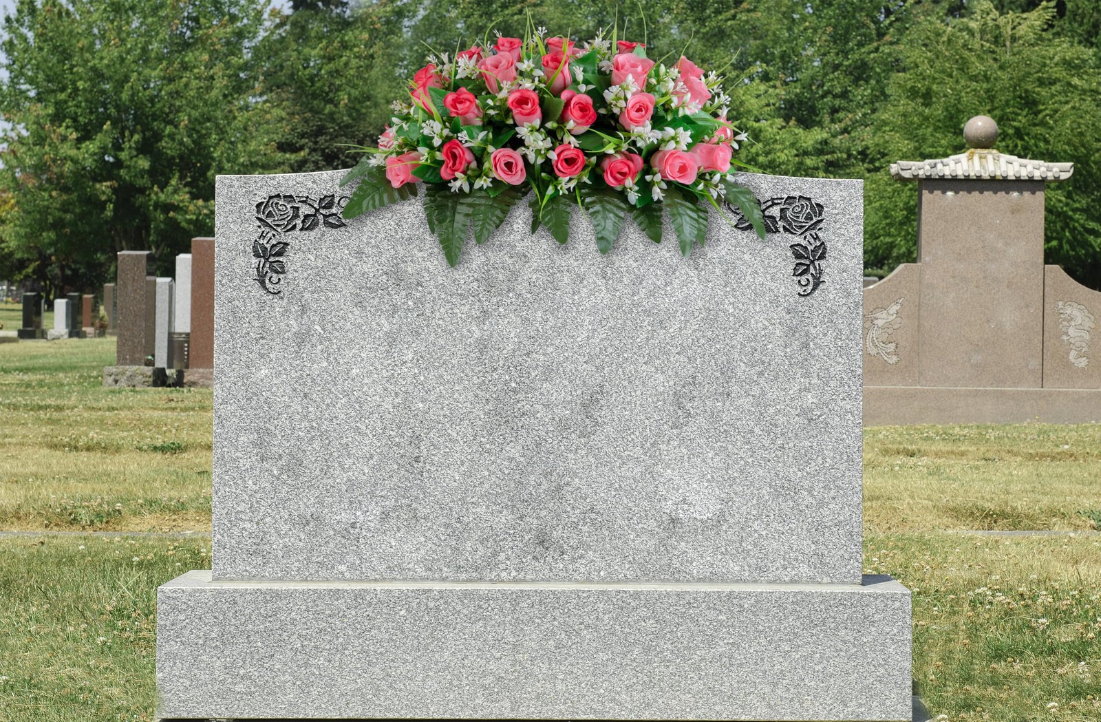 Artificial Cemetery Flowers Saddle, Pink Roses, Outdoor Grave Decorations wit…