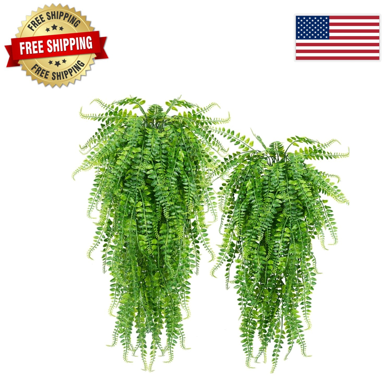 Faux Boston Ferns Indoor/Outdoor – 2 Pack of UV Resistant Hanging Plants