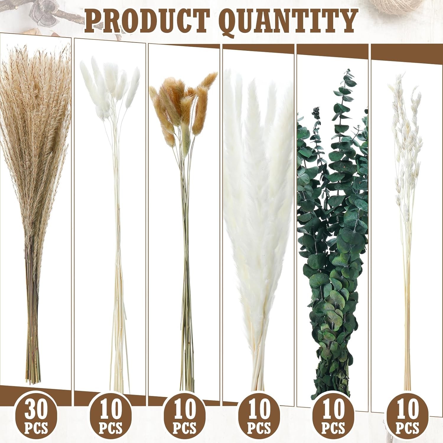 10 Set Dried Pampas Grass Centerpiece Wedding Baby Shower Party 10 Glass Flower