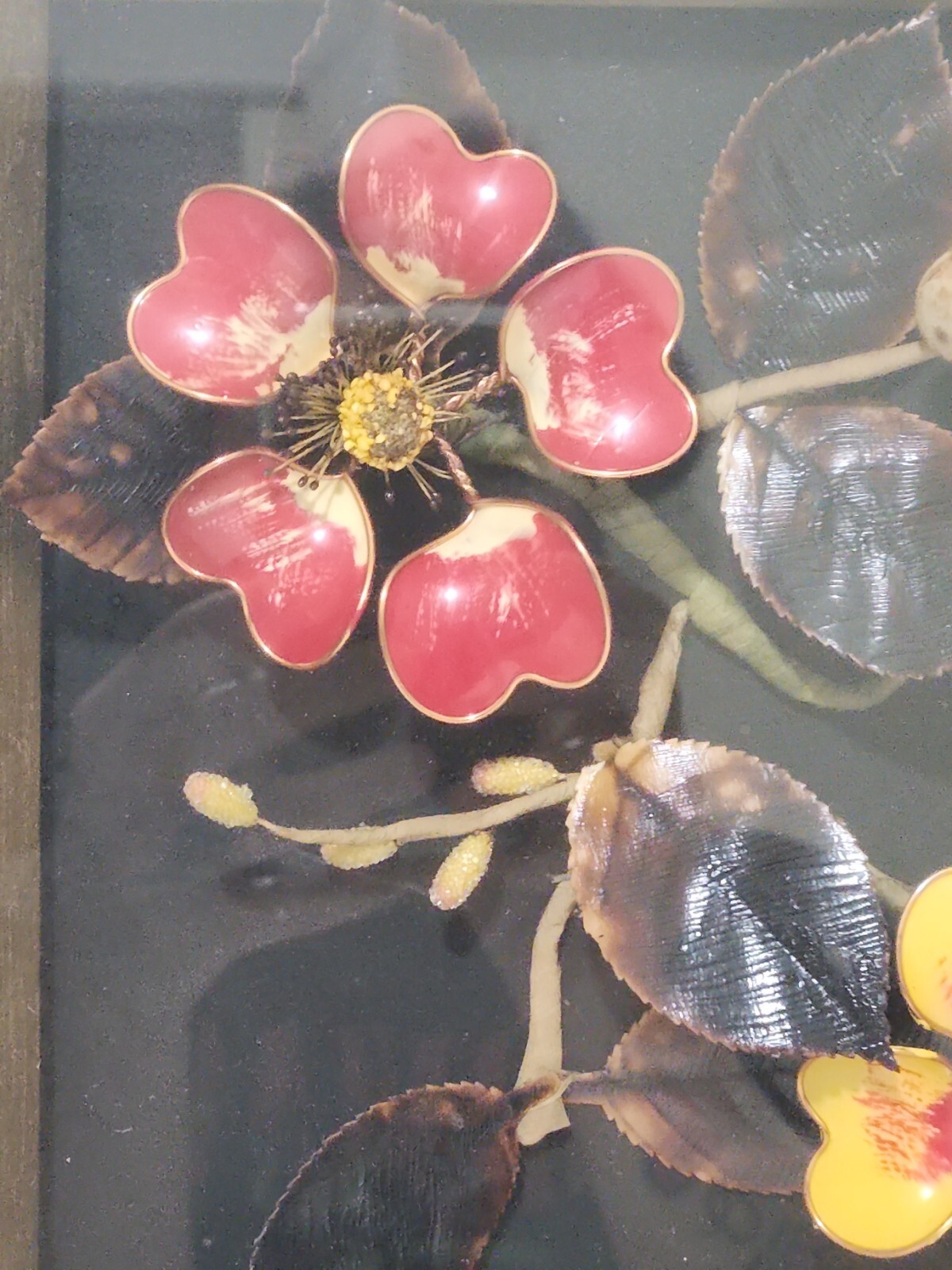 Enamel Flower Floral Shadow Box Wall Art 11 1/4″ T