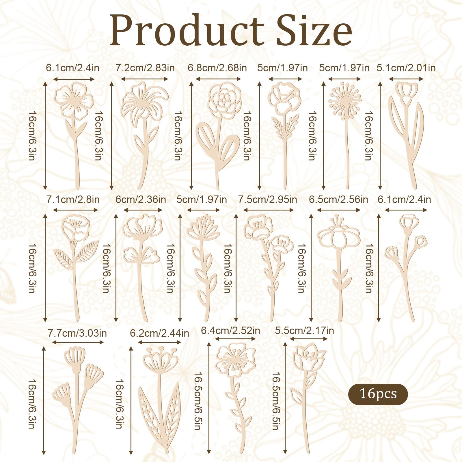 16 Pcs Wooden Wildflower Decor Set, Wooden Flowers for Crafts Boho Wall Decal…