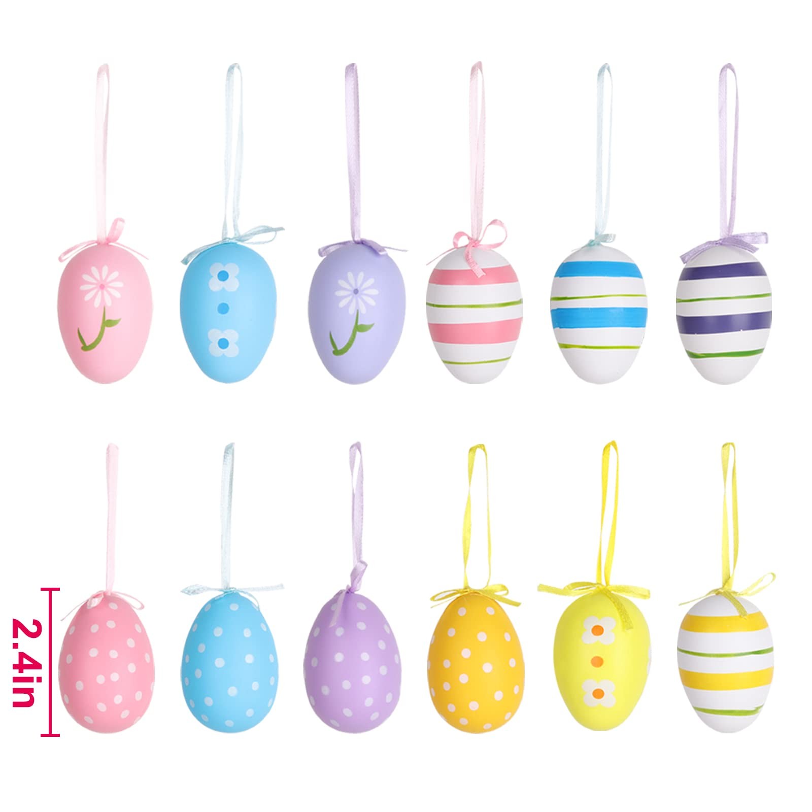 23.2″ Lighted Birch Tree with 12pcs Colored Egg Tree Ornaments, Easter Table Dec