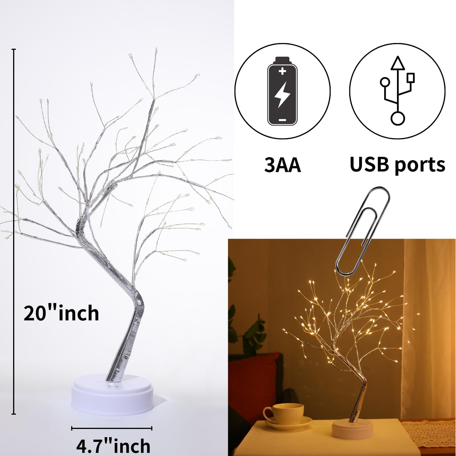 Bonsai Tree Lights For Easter Decor 20 Inch Firefly Tree Lamp 108 LED Warm White