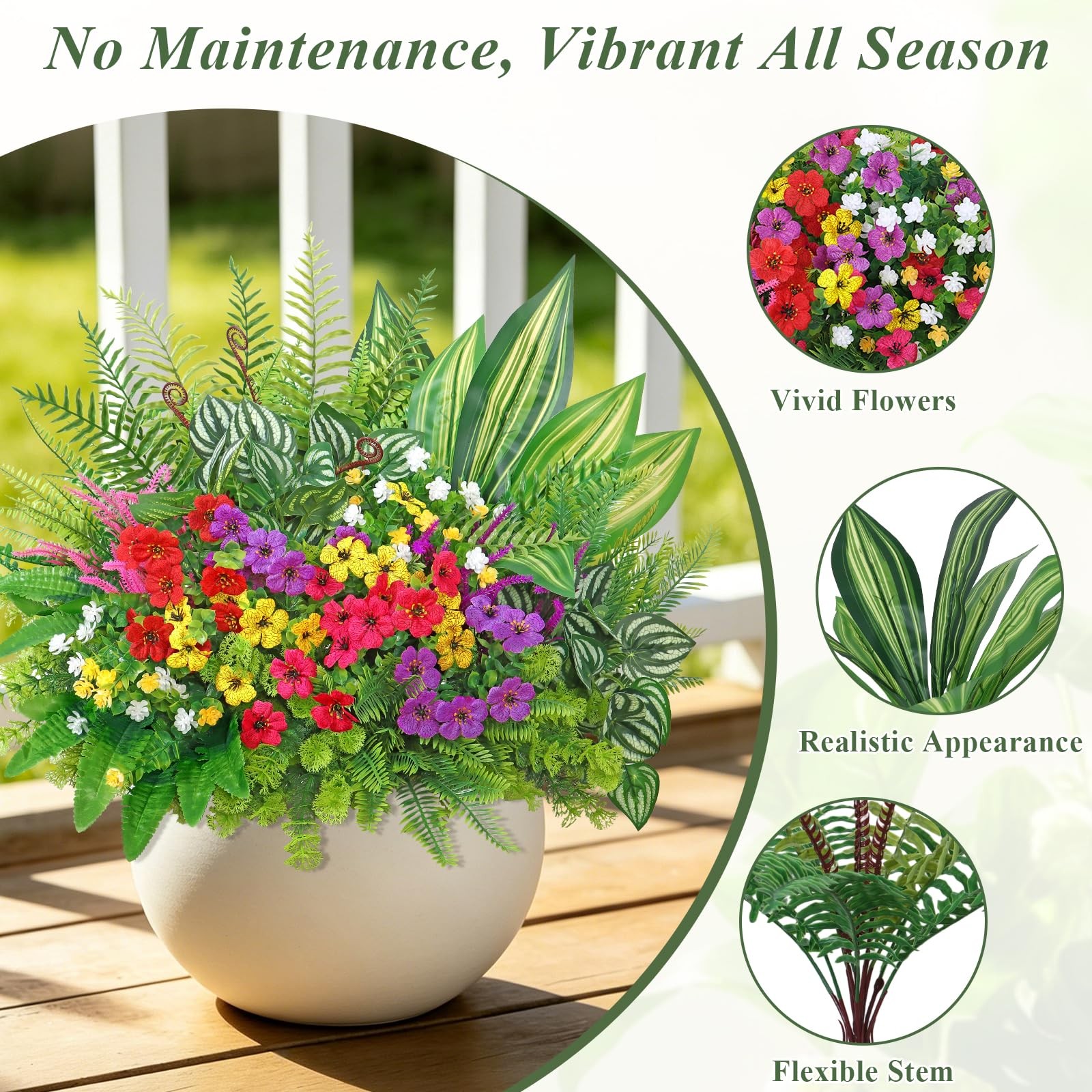 24 Bunches Artificial Plants Flowers for Outdoors UV Resistant Realistic Faux…
