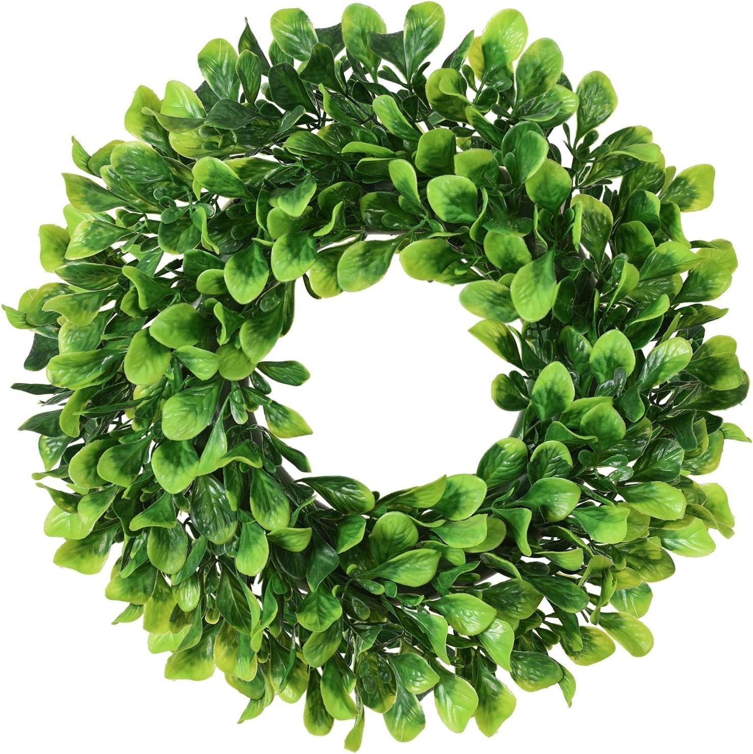 Artificial Green Leaves Wreath – 10″ Mini-Sized Boxwood Wreath for Window Wal…