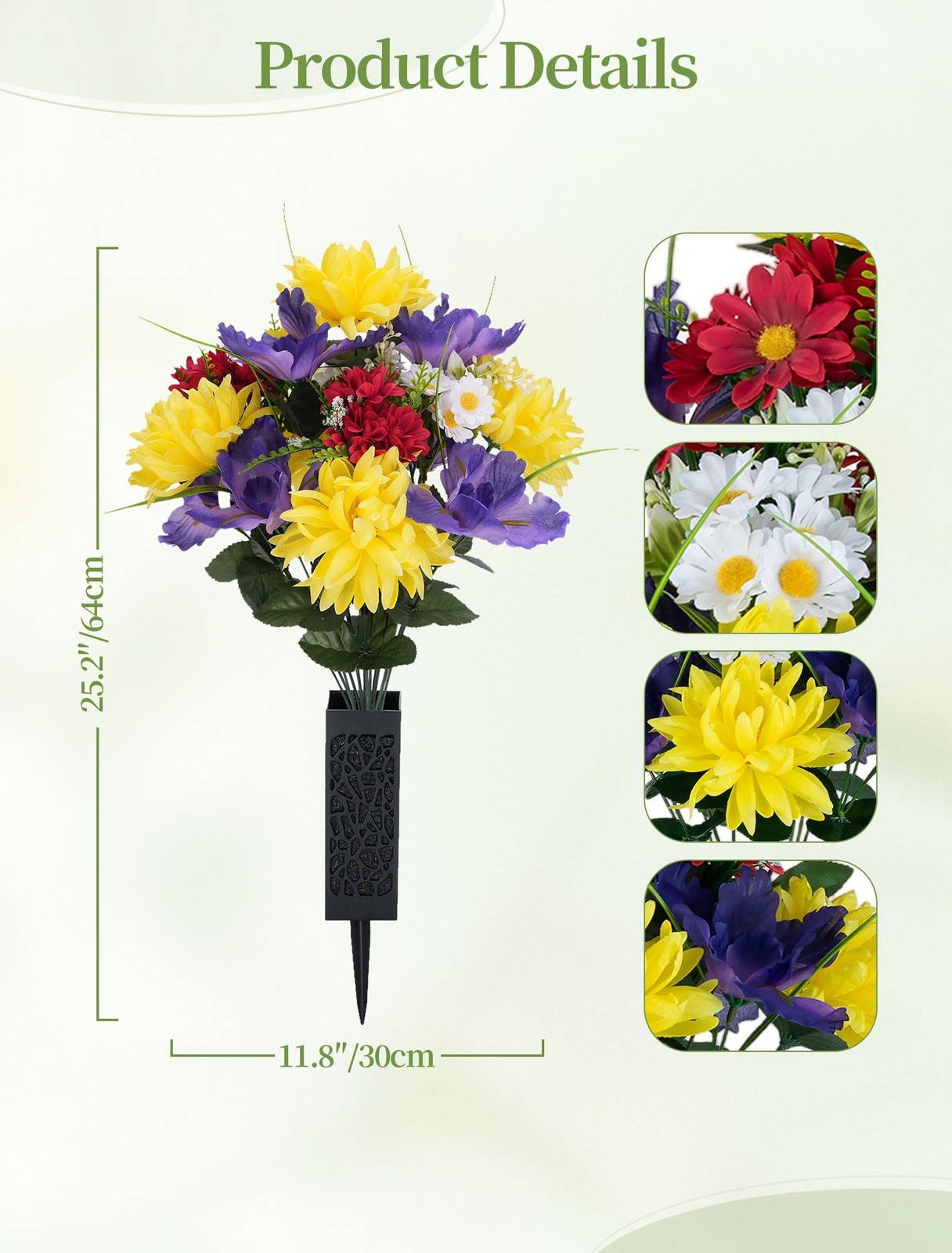 Memobloom Artificial Memorial Flowers for Cemetery: 2 Pcs Cemetery Flowers fo…
