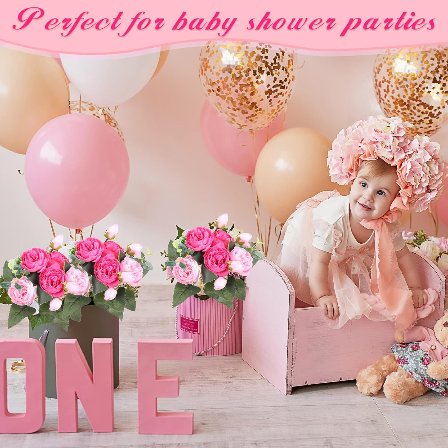 16 Packs Pink Artificial Peony Flowers for Wedding & Home Decor
