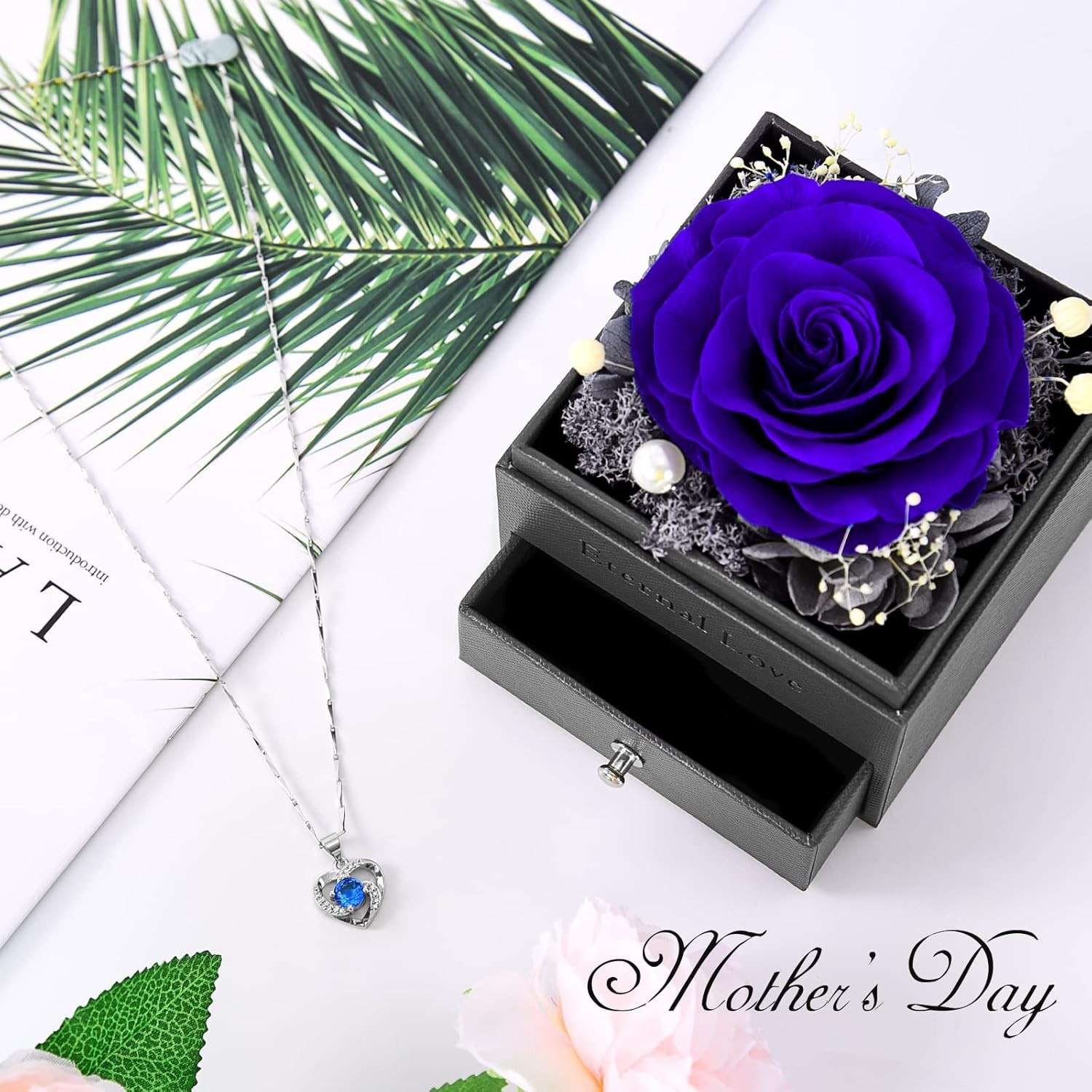 Handcrafted Preserved Rose and Necklace in Jewelry Box – Gifts for Women