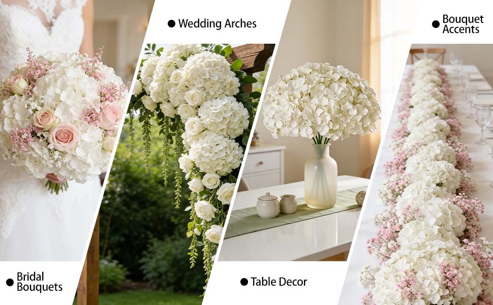 100 PCS White Hydrangea Artificial Flowers, Faux Hydrangea Flowers, Fake