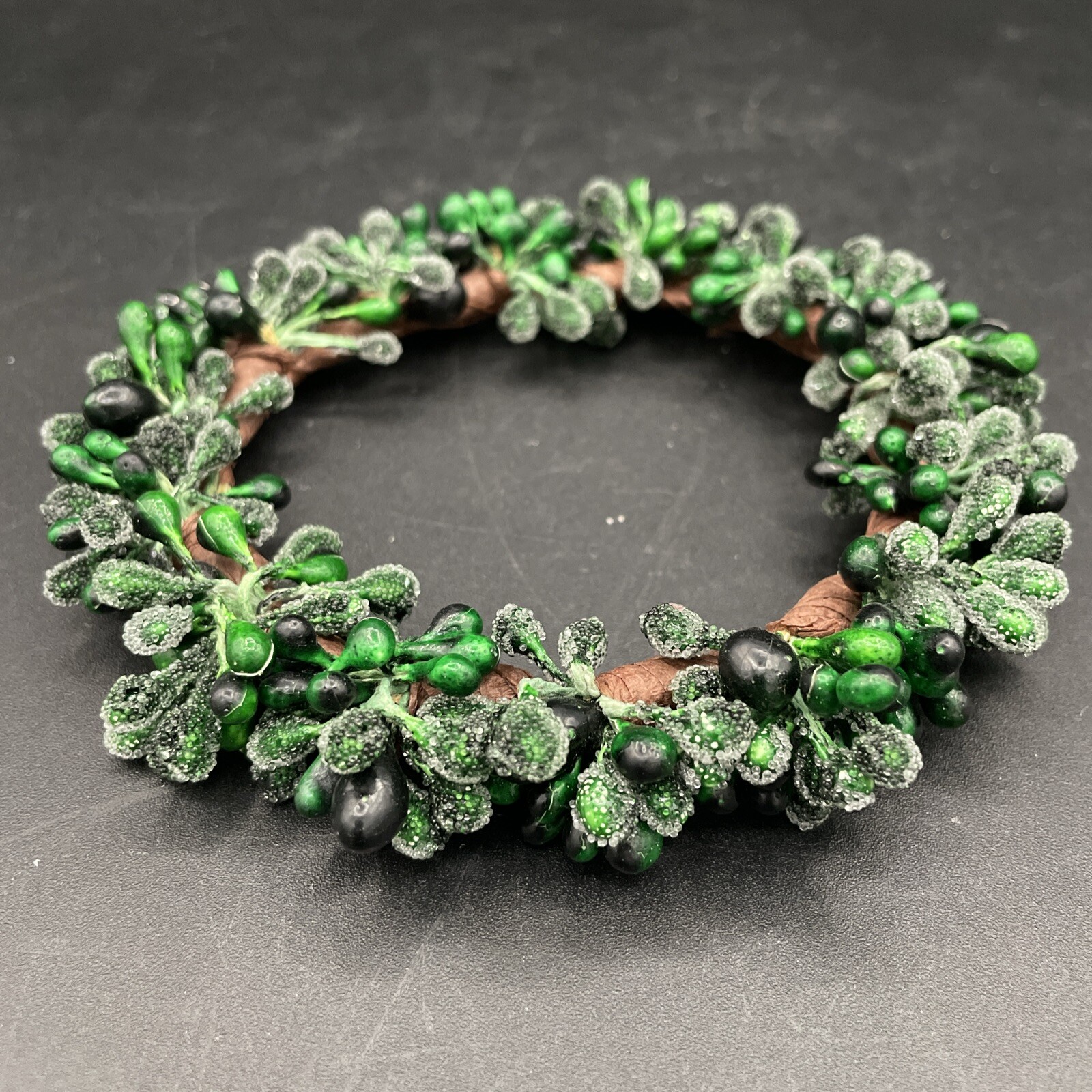 Small Wreath – Candle Ring – Green Frosted and Unfrosted Berries – 5 In.