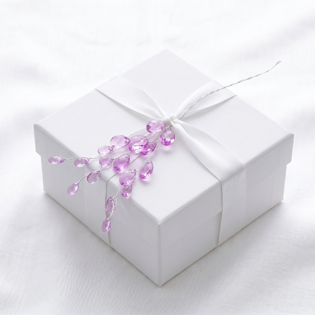 30PCS Artificial Flower Picks with Acrylic Bead Drops – Purple Simulated Clear