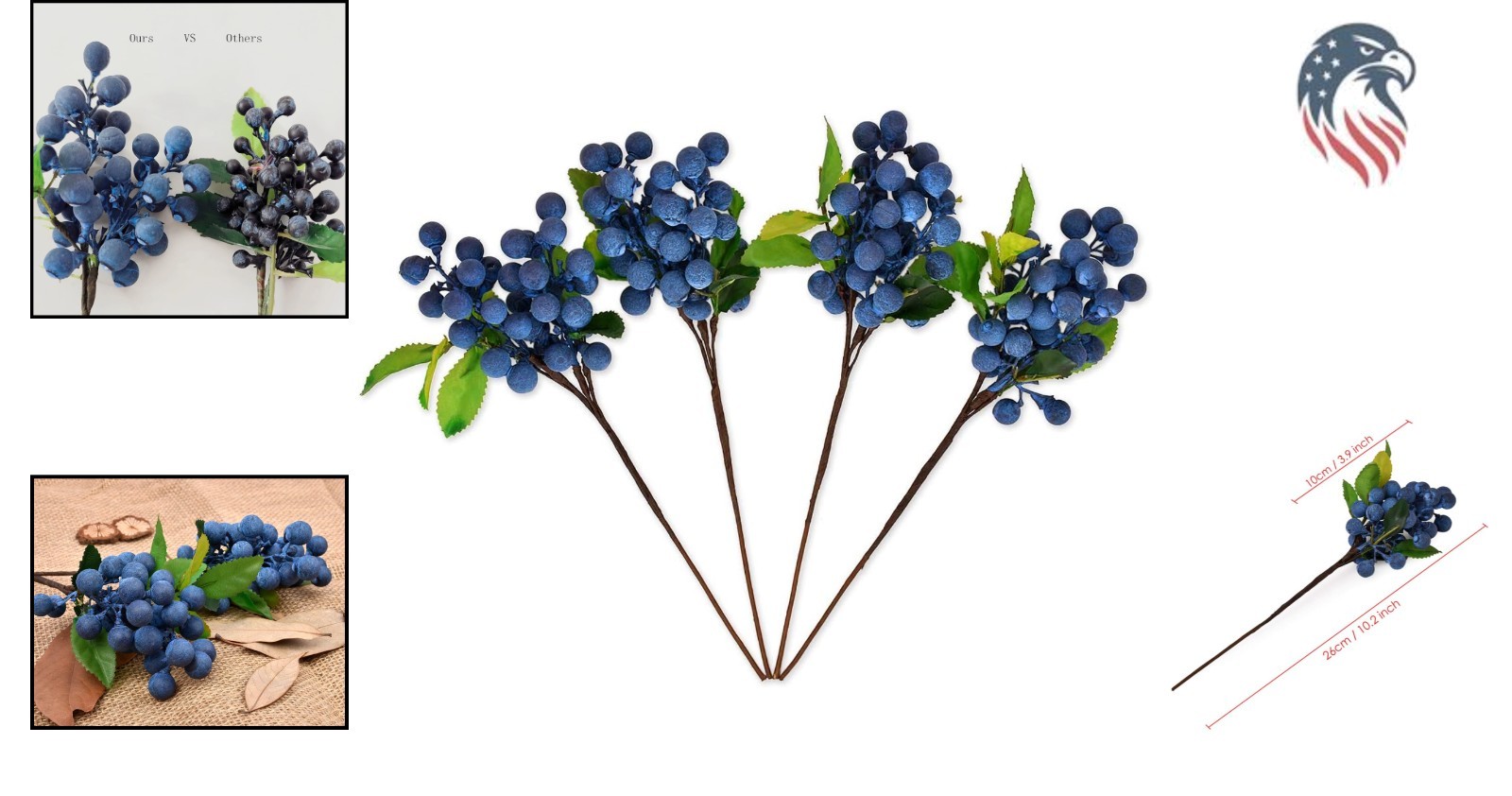 Elegant Blue Faux Fruit – Durable, Bendable Artificial Blueberries for Decor
