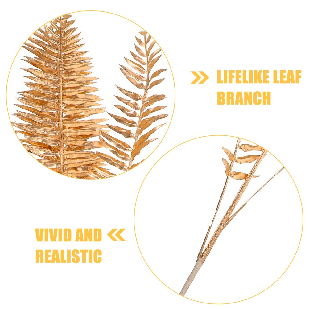 4Pcs Reusable Golden Artificial Leaf Stems for Floral Arrangement