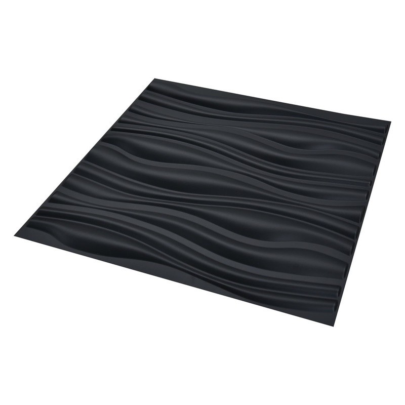 Black 3D Wave Wall Panels Textured Board 19.7 x 19.7 Inch Modern Decor