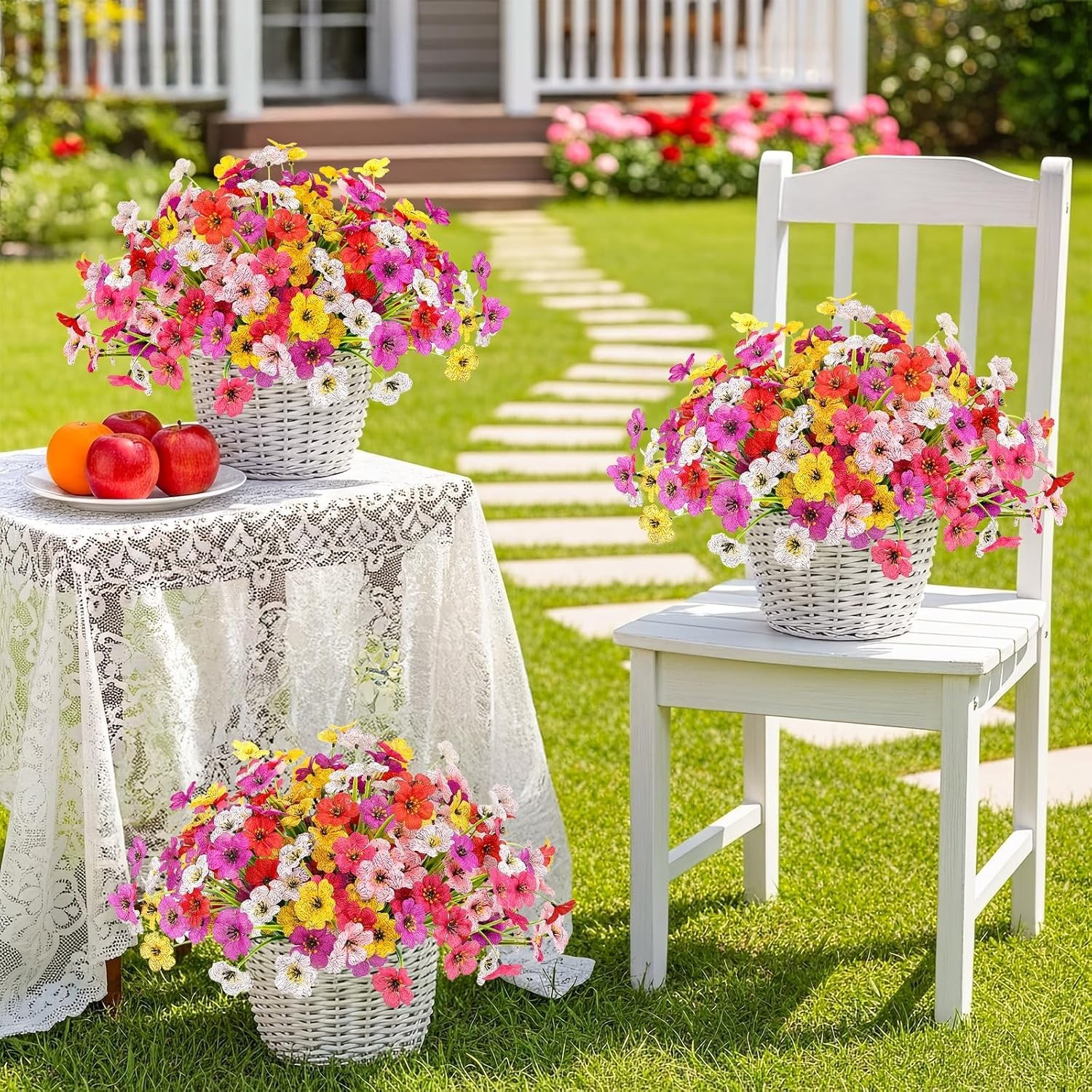 All-Season Vibrant Faux Flowers for Window Boxes & Patios – 12 Bundles Included