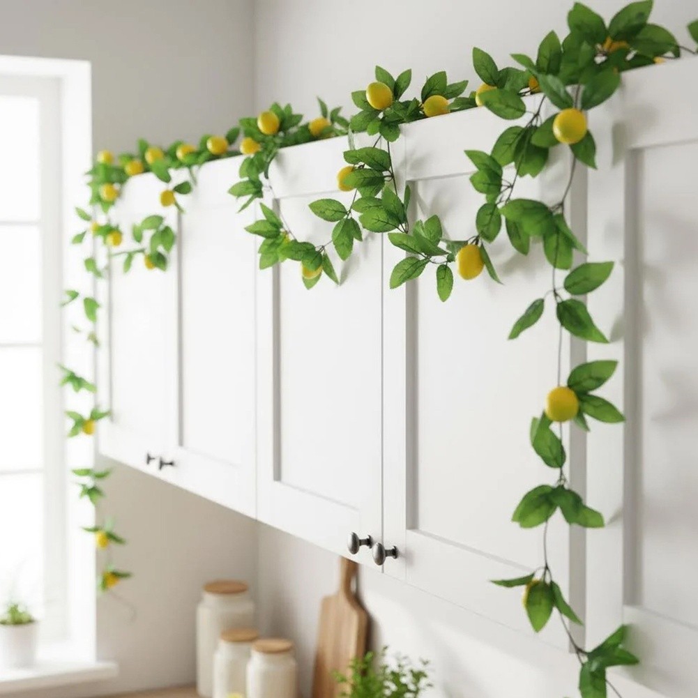 Artificial Lemon Vine Garland with Rose Leaves 90.55in 230cm for Table Draping