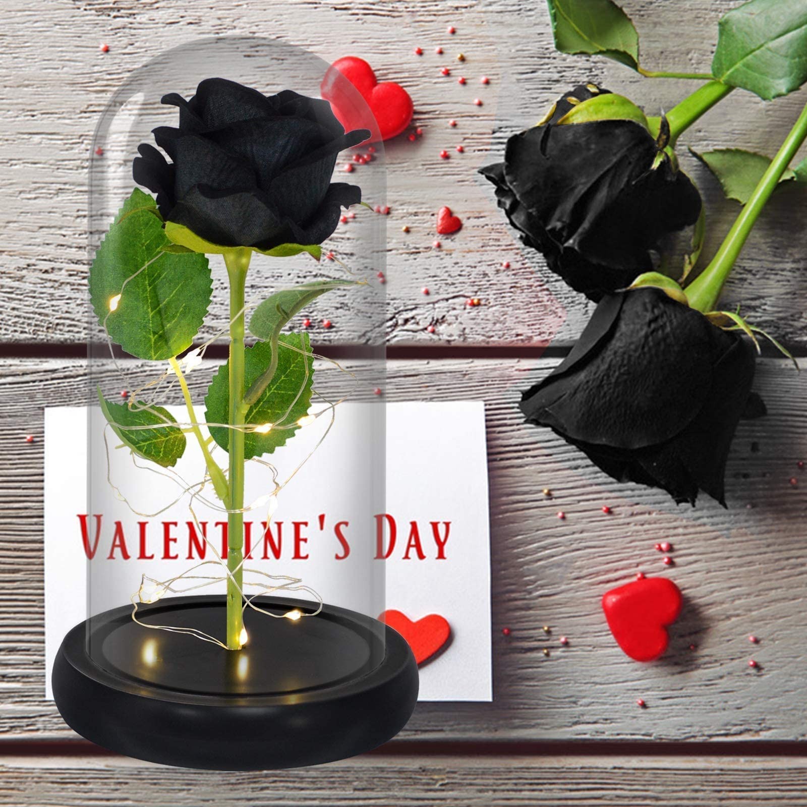 Black Roses in Glass Dome,Eternal Rose Gift for Women,Lasts Forever Home Deco…
