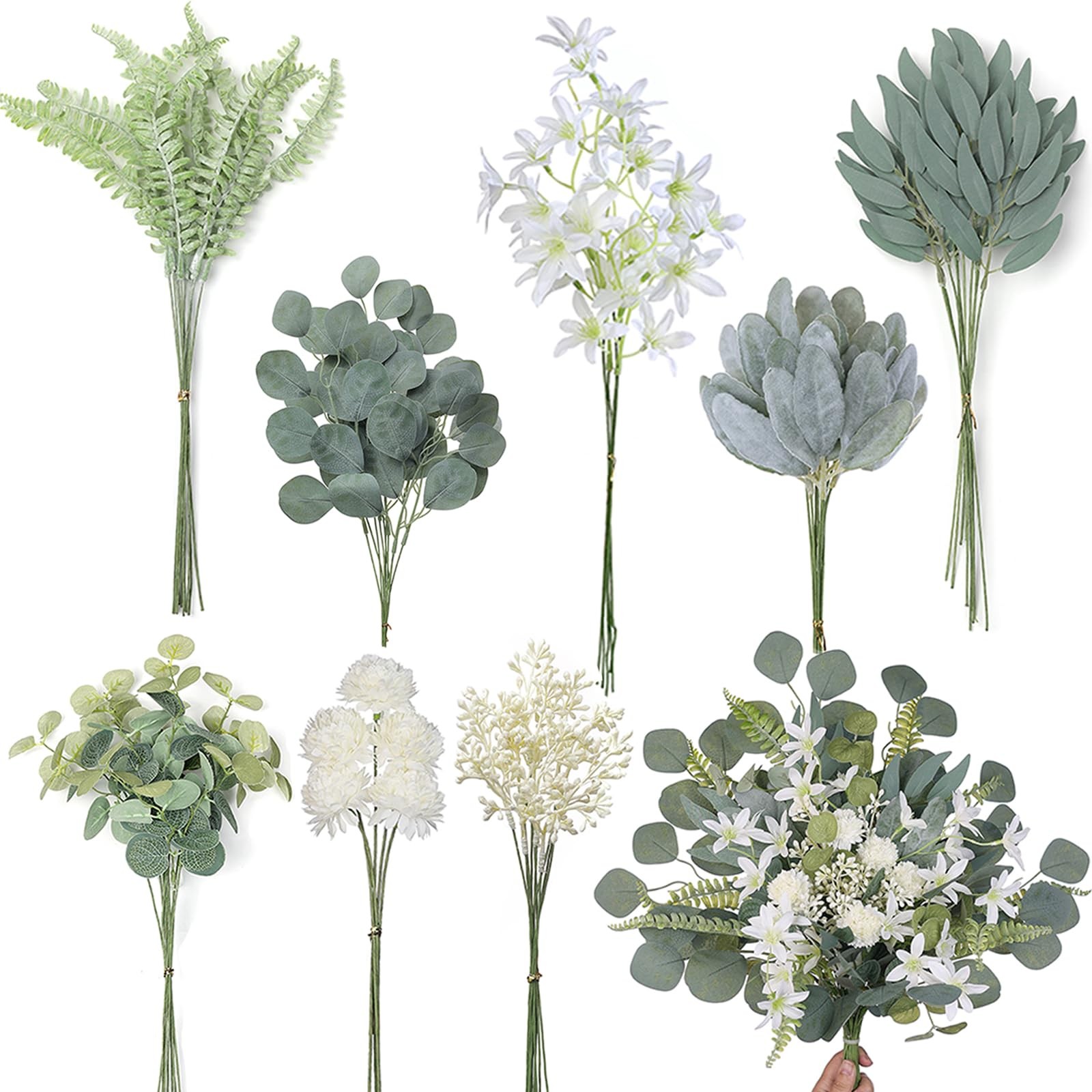 Artificial Greenery Stems Box Set(Pack of 65pcs) with 8 Kinds of Faux Plants …