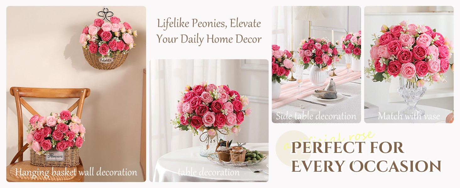 2 Packs Peonies Artificial Flowers Mixed Pink Silk Vintage Faux Floral for Vase