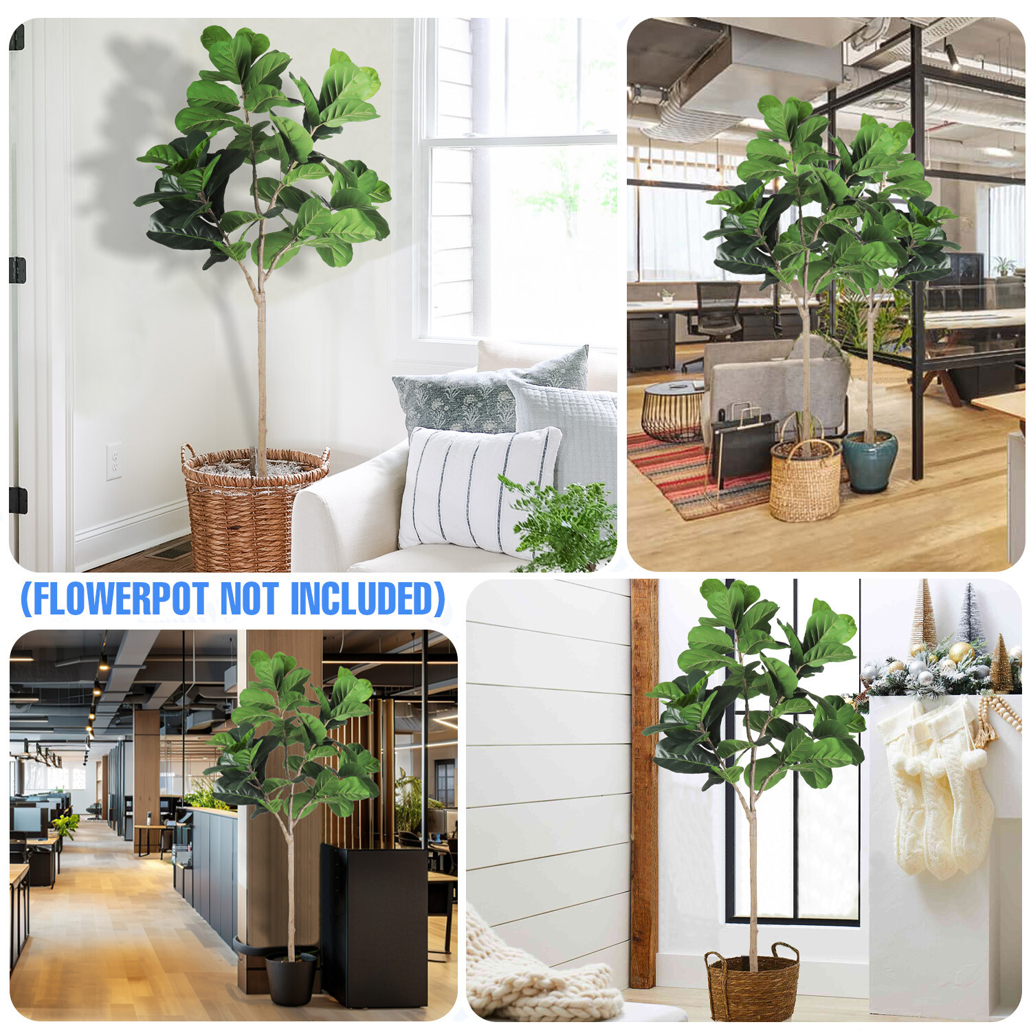 Artificial Fiddle Leaf Fig Tree with Plastic Pot For Indoor Outdoor Festival