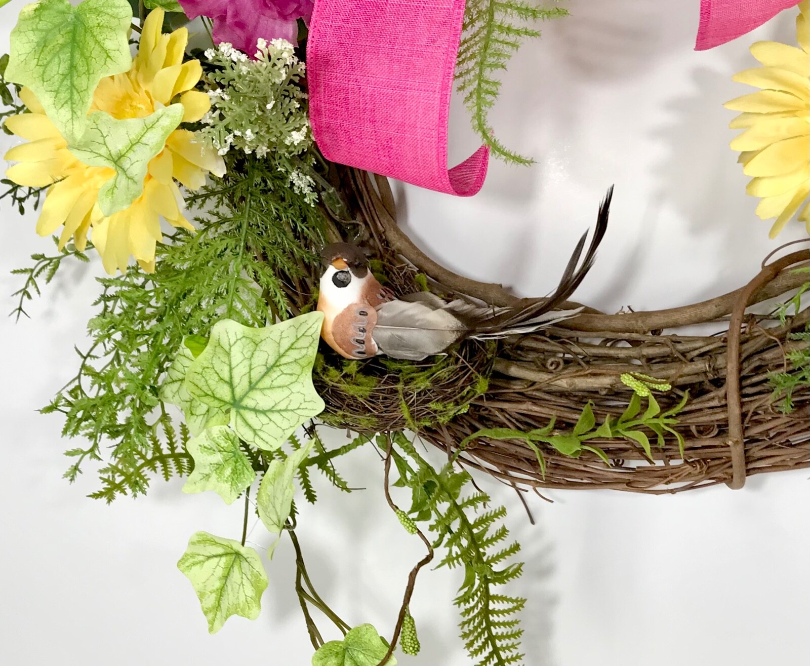 SPRING SUMMER GRAPEVINE BRIGHT YELLOW WREATH DECORATION RIBBON BOW HANDMADE NEW