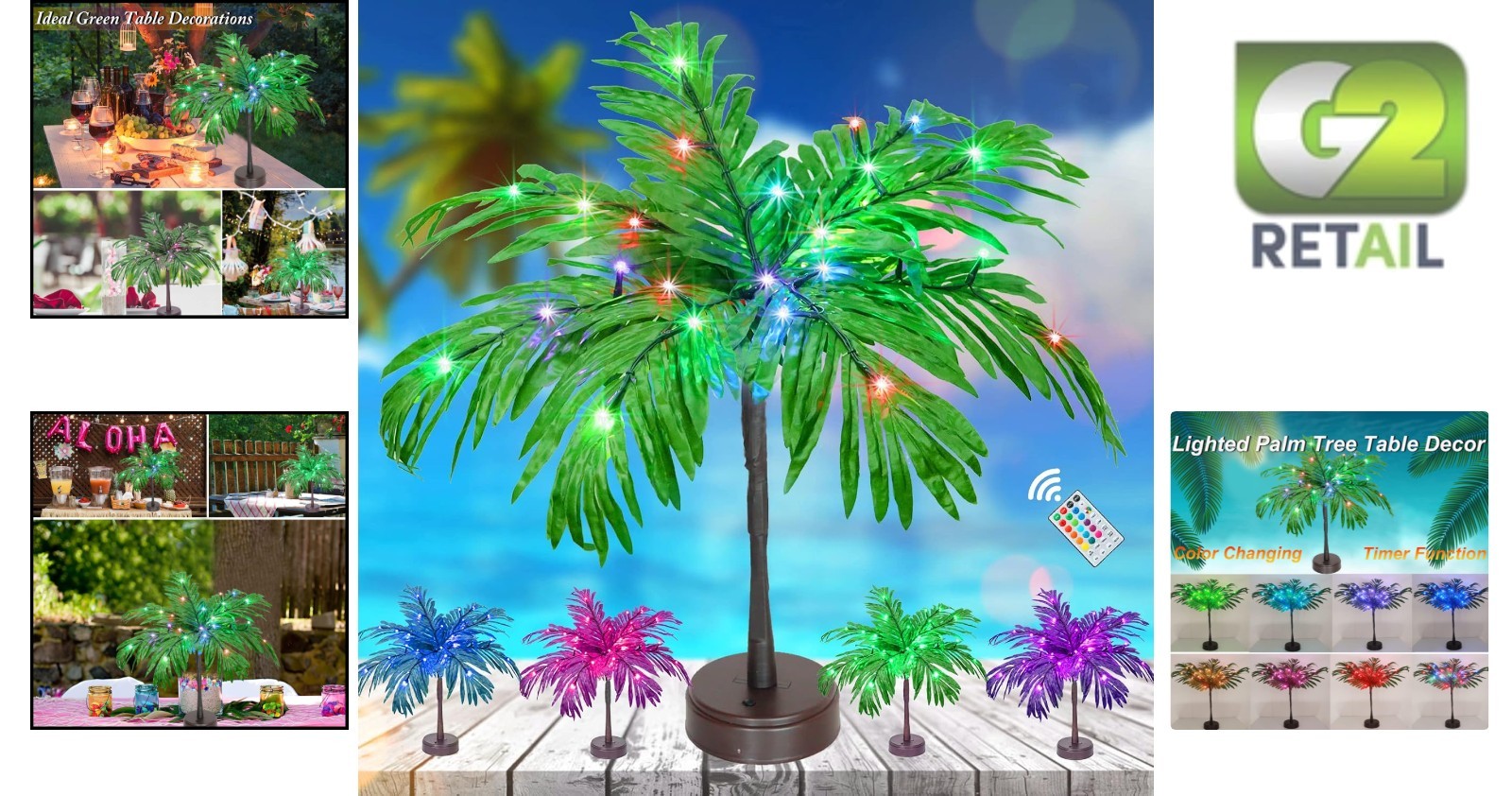Vibrant 23-Inch Color Changing Palm Tree – Perfect for Luau Parties & Home Decor