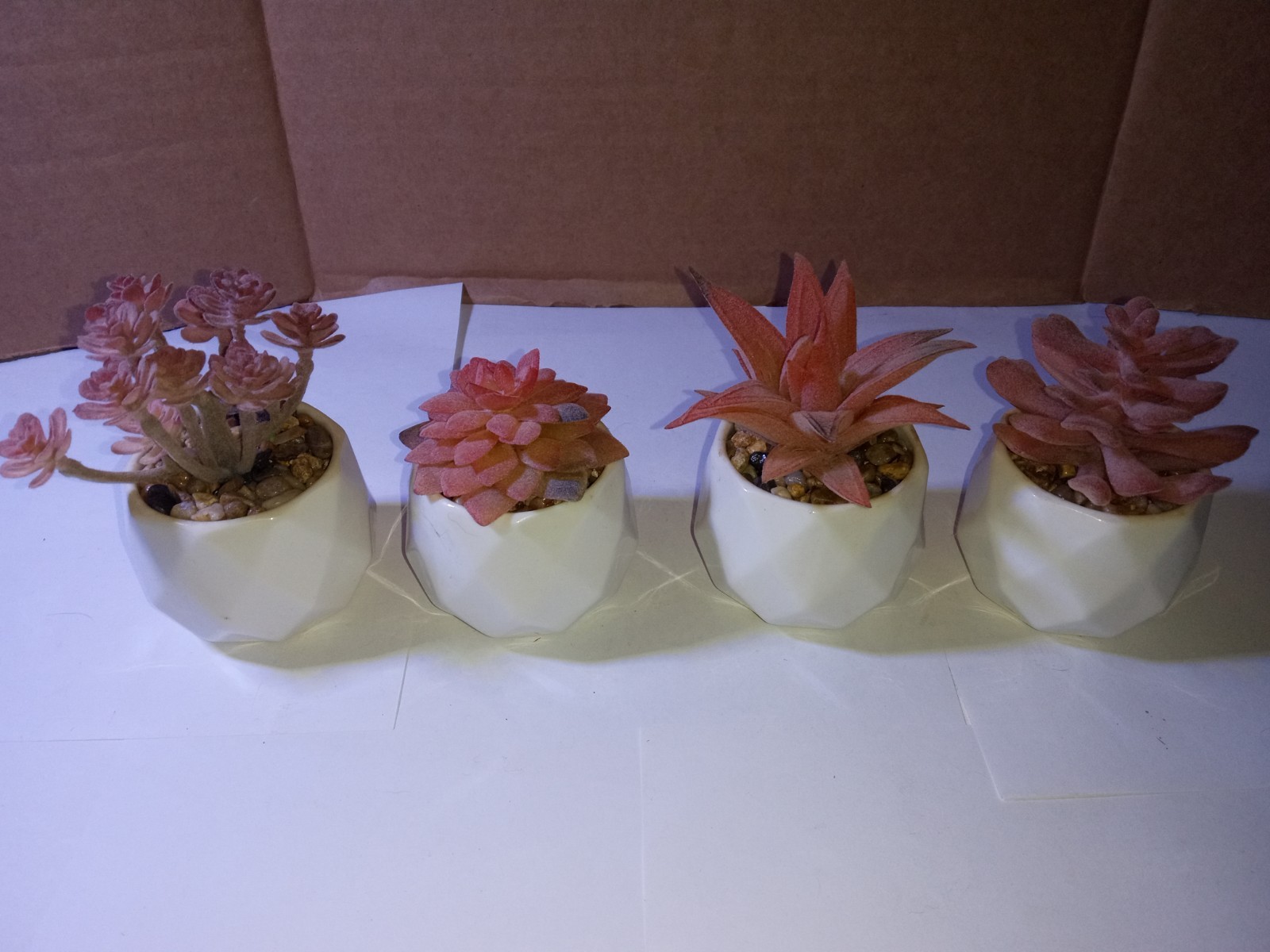 Faux Mini Pink Succulents In Ceramic Pots Set Of 4 Office, Home Decor